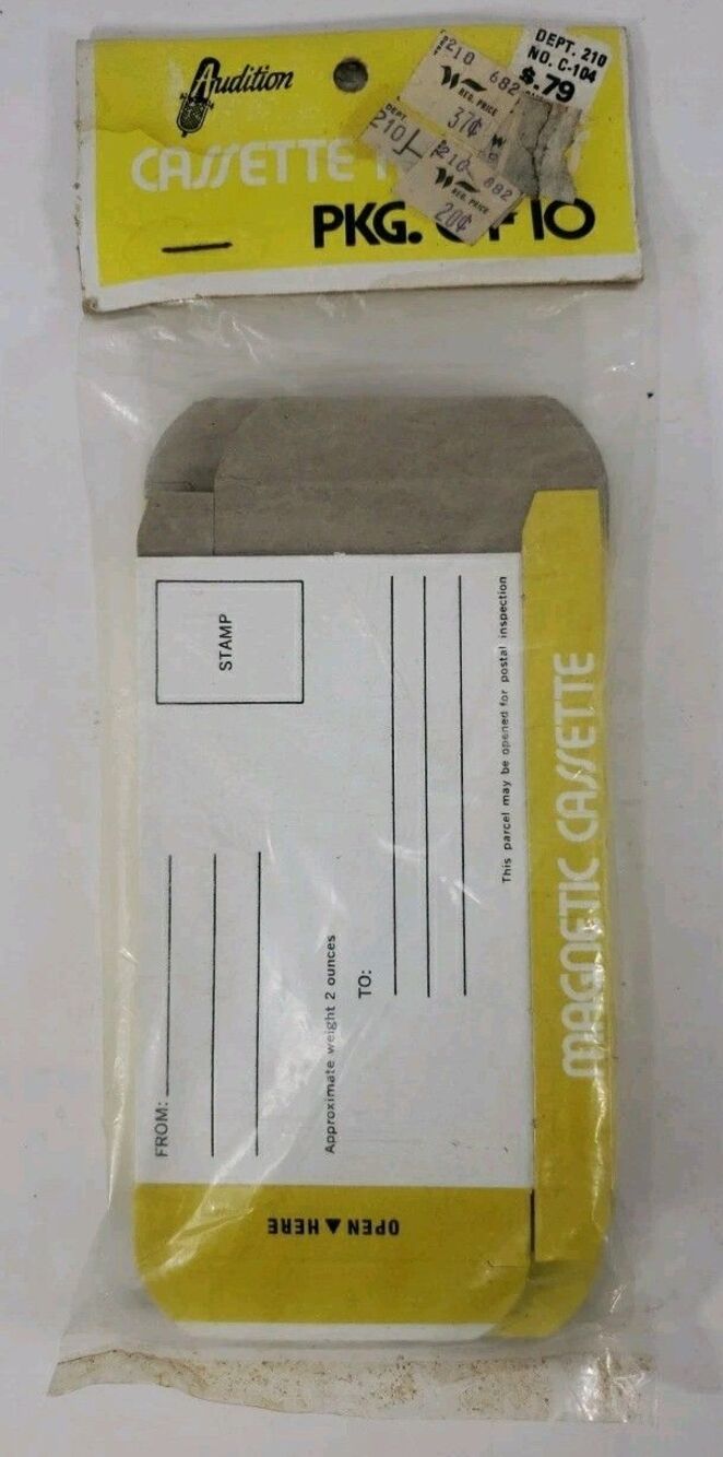 Vintage Magnetic Cassette Tape Mailing Boxes FW Woolworth New Sealed 10 Pack